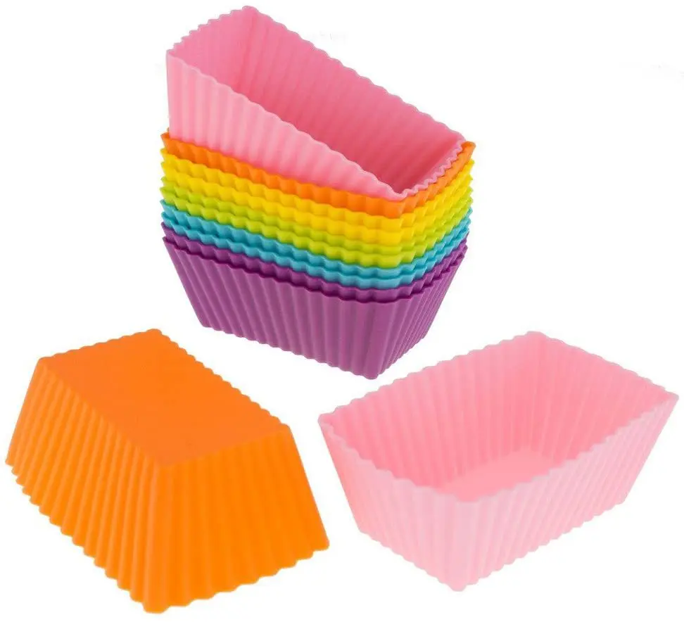 New arrival  rectangle food grade reusable easy to demould non stick silicone cupcakes liners baking muffin cup for party