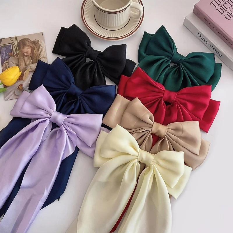 Long Satin Ribbon Hairpin Hair Bows Accessories Barrettes Clips Big Bows Hair Clip