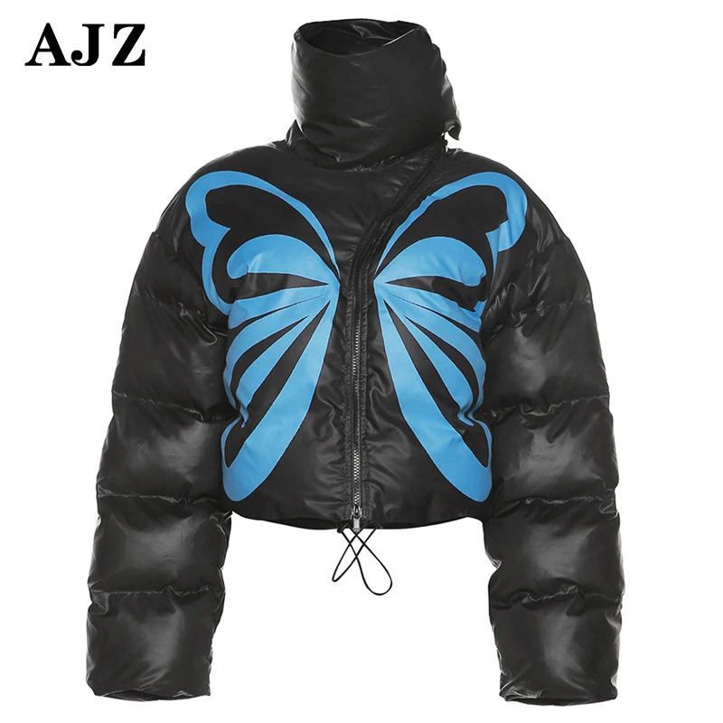 custom printed embroidery padded coats bubble clothing crop top zipper logo warm down coat winter women puffer jacket
