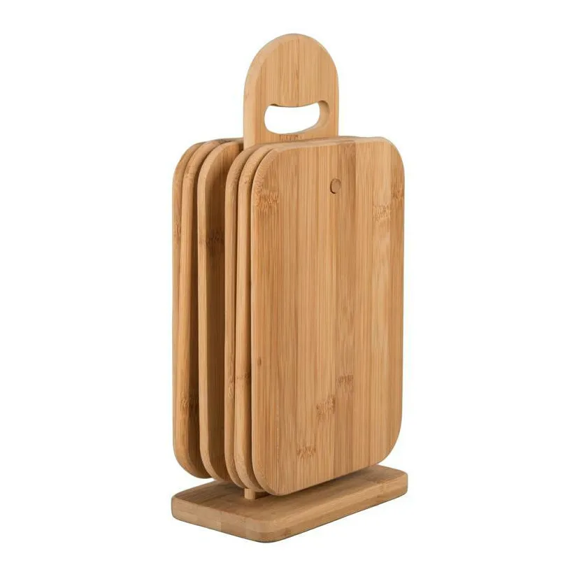Antibacterial Bamboo Set of 6 Cutting Boards Serving Boards for Kitchen Display Stand