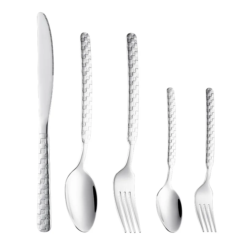 Middle Eastern Style Stainless Steel Flatware Mirror Silverware Grid Handle Cutlery Set