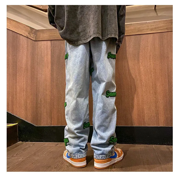 OEM custom high quality skinny fit embroidery denim jeans men slim ripped loose jean pants