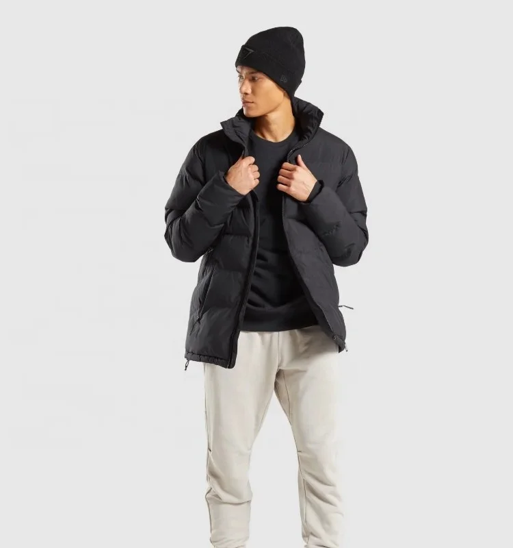 Mens duck down jacket light weight feather winter men clothing black custom print down coat puffer jacket no hood