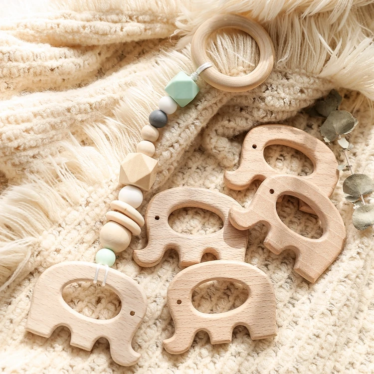 Original Wood Elephant Necklace Charms DIY Wooden Gift Accessory Wooden Teether
