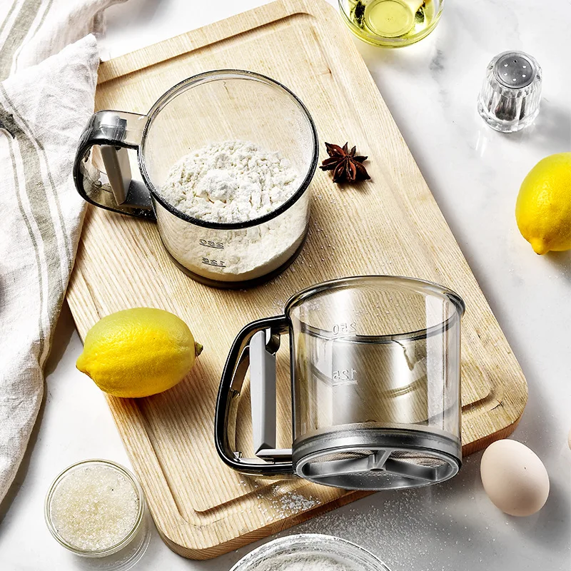 Plastic PP Whiskware Baking Tool Cup Filter Screen Batter Dispenser and Mixer with Squeeze Handle Measuring Label