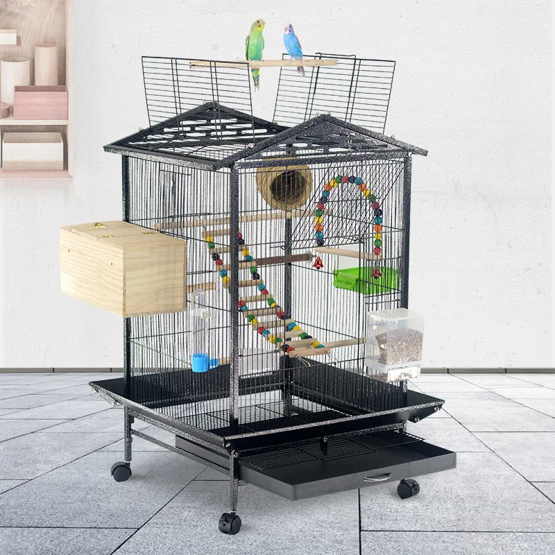 Large Birdhouse With Wheels Station Rods Food Basins Tray Breeding Cages Fashionable Roof Design Birdcages For Large Birds