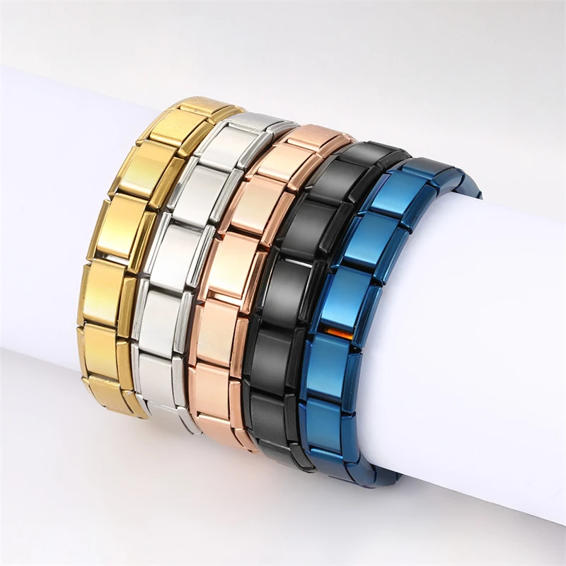 Handmade Italian Charm Bracelet Stainless Steel Jewelry with Gold Finish Diamond Pearl Main Stone DIY Link Bracelets Bangles