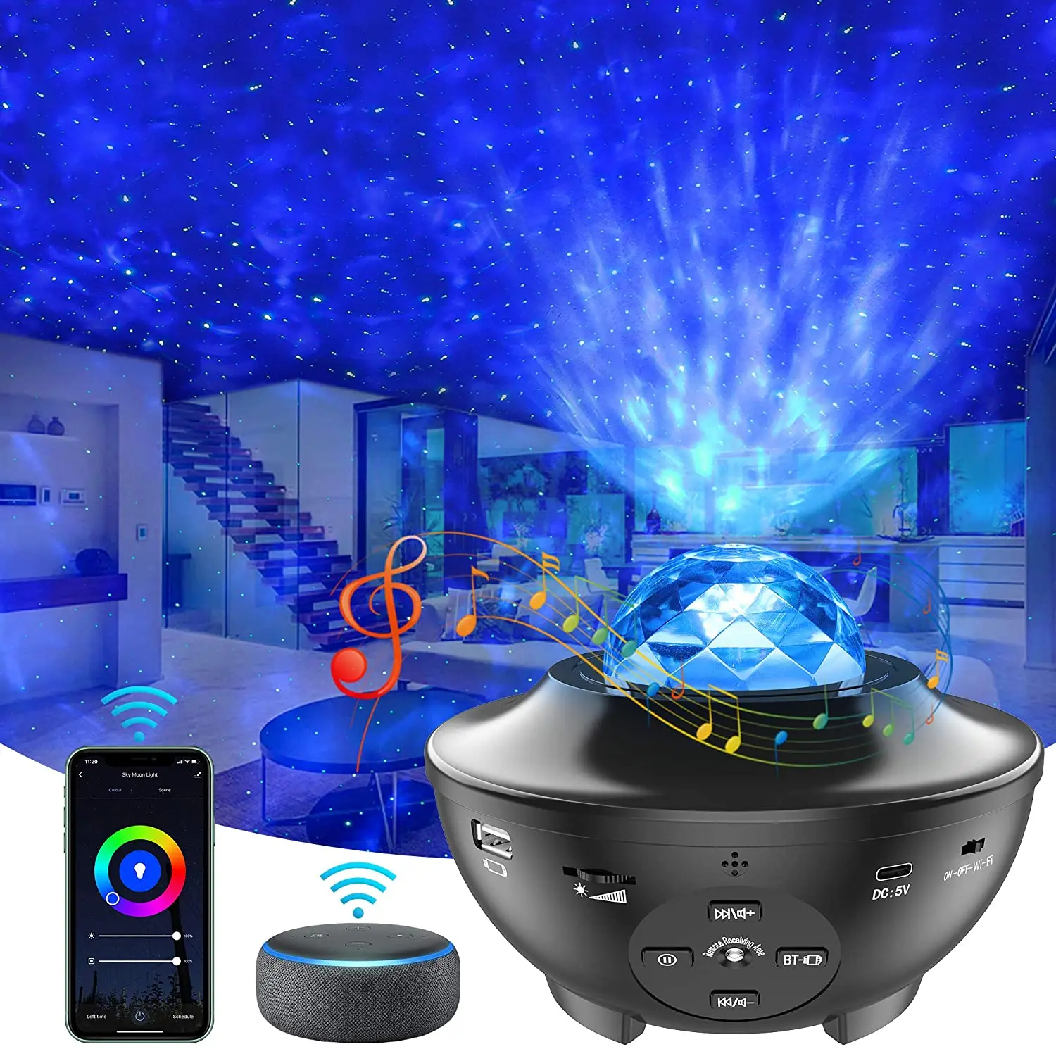 Ihomemix Звездный проектор Галакси светодиодный ночной Светильник Smart Star Sky Wifi Галактический Проектор работает с Alexa и Google