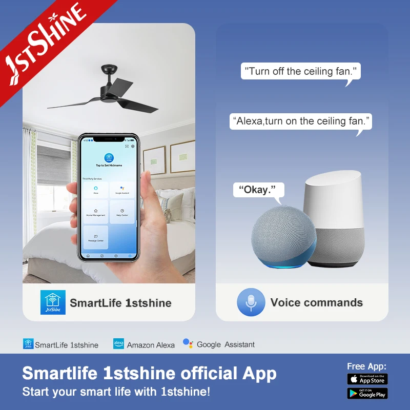 1stshine Ceiling Fan Industrial 52 Inches Black Abs Blades Dc Motor Remote Control Ceiling Fan