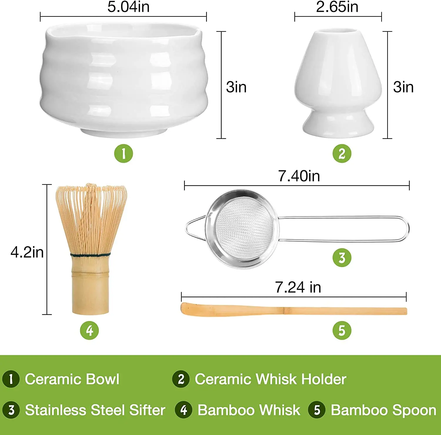 Tiitee Custom Handmade Matcha Ceremony Kit With Matcha Whisk Traditional Bamboo Chasen Scoop Ceramic Holder Matcha Bowl Set