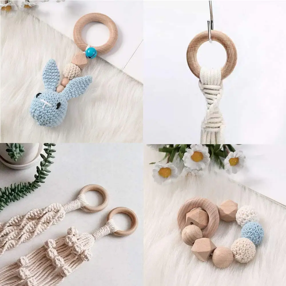 Unfinished Smooth Beech Wooden Circle Ring Baby Teether Floral Ring Sensory DIY Toys