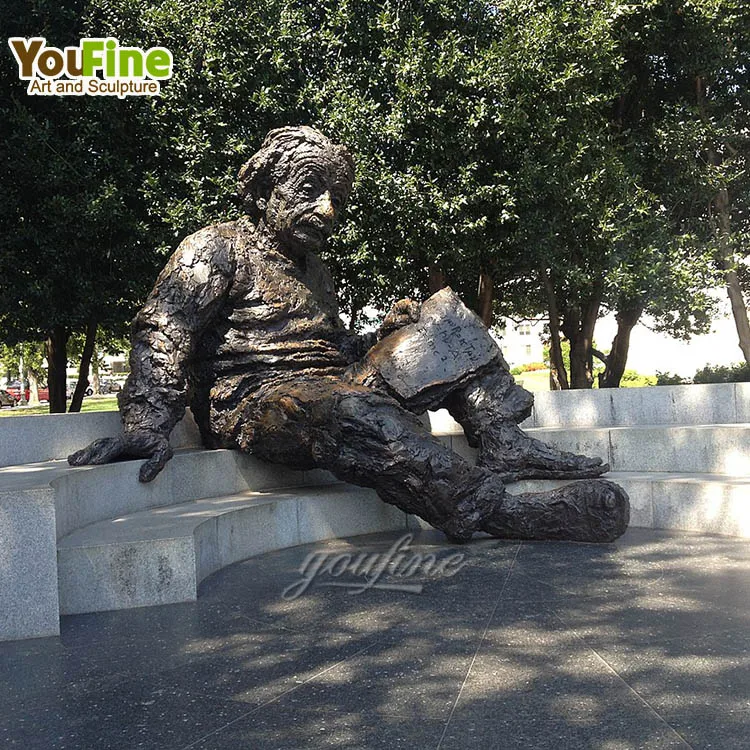 High Quality Famous Figure Customized Bronze Albert Einstein Sculpture Man On Bench