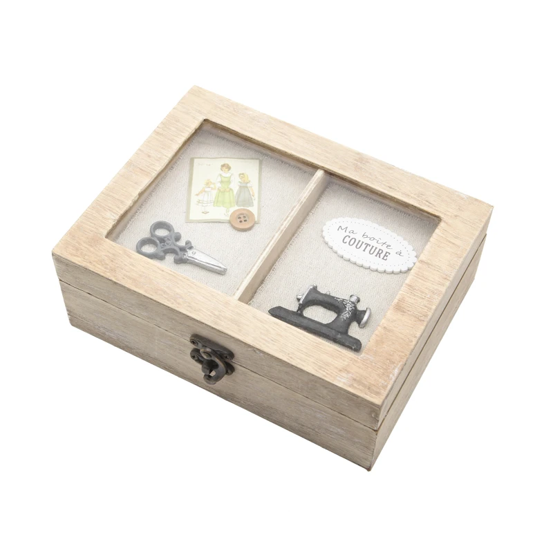 Custom Logo Home Decor Rectangle Retro Box Storage Wood Sewing Storage Box