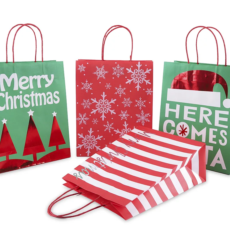 Low cost Biodegradable reusable Paper bags custom tiny Christmas brown Kraft paper gift bag for gift with logo print