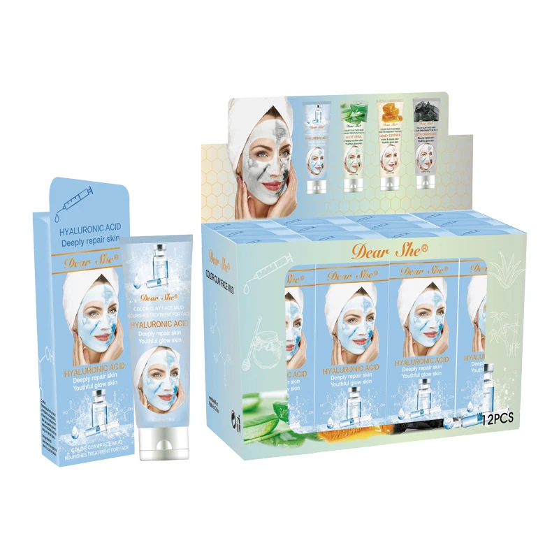 Factory Price Private Label Dear She Hyaluronic Acid Deep Repair Nourishes Color Clay Face Mud Mask Moisture Skin Care Glow Skin
