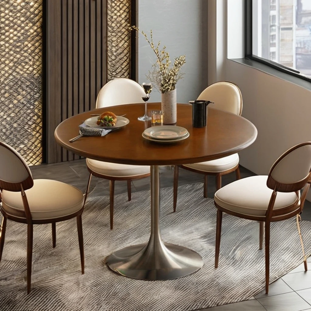 Nordic Vintage Solid Wood Dining Table Set for Small Apartment Hotel with Coffee Milk Tea Negotiation Table Ancient Baking Paint