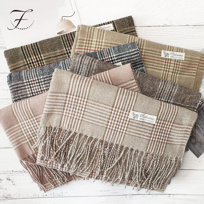 FIONA Custom Winter Scarf Classic Tassel Plaid Scarf Warm Tartan Wrap Shawl For Women And Men