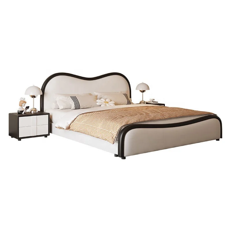 French cream princess style light luxury soft bed bedroom warm small apartment double modern big bed leather bed