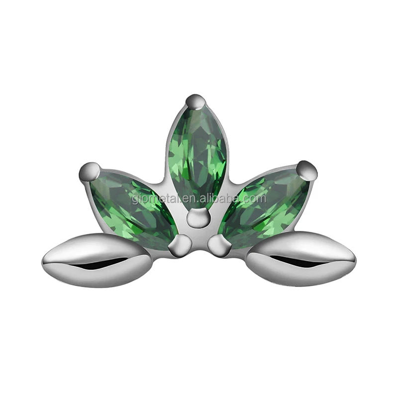 Giometal ASTM F136 Titanium Piercing Wholesale Marquise Green CZ Threadless Ends Tragus Helix Conch Daith Piercing Earrings