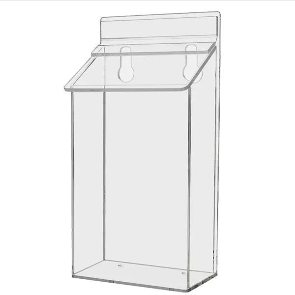 Outdoor Clear Acrylic Brochure Holder with Lid, Wall Mount Waterproof Clear Acrylic Flyer Box with Self Closing Lid