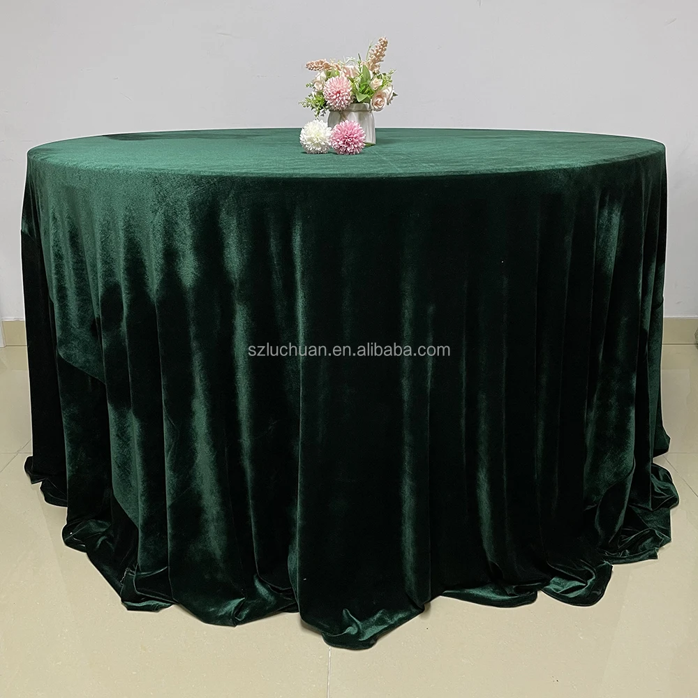 Luchuan Round Velvet Tablecloth Dark Green Table Cloth Overlay Crushed Velvet Table Cloth