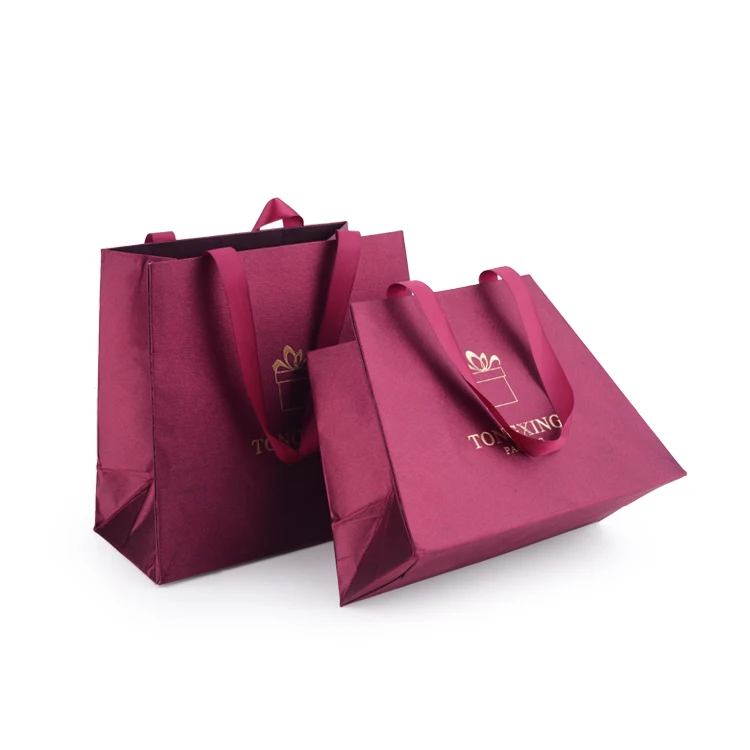 Gift Packaging Packaging Bag Burgundy Fashion Customized Handbag Kraft Paper Shopping Bag Logo Customized RED Drawstring Request