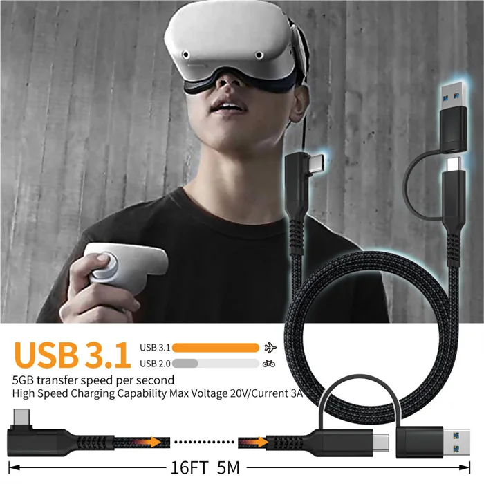 Популярные аксессуары 10 Гбит/с Oculus Quest 2 Link Type C кабель Usb 3 Gen