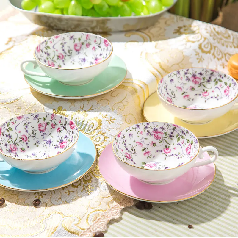 WIde Mouth Hot sale rose inside cups fine ceramic tea cup and saucer set