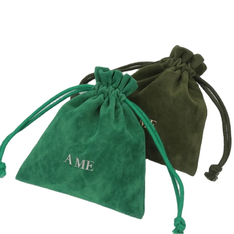 Wholesalers Small Luxury Soft Custom Logo Green Drawstring Velvet Makeup Bag