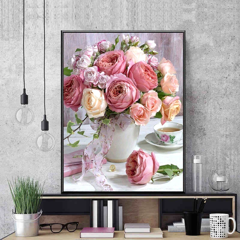 
Wholesale 2020 New 3D Wall Art Full Square Or Round Drill Diamond Painting 5D DIY Peony 30*40CM For Home Decor 