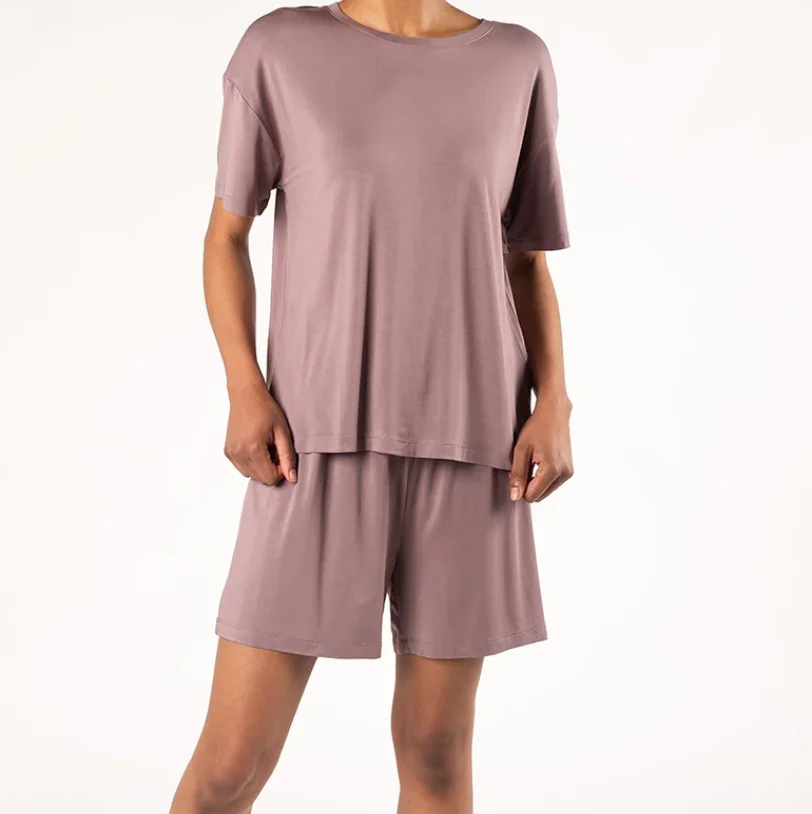 Hongbo Women Lounge Short Set Bamboo Spandex Summer Pyjamas Solid Color Sleepwear for Women Eco Friendly Short Pajamas Sets