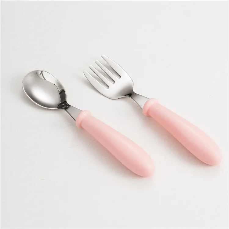 Nordic Hot Sale Pink Stainless Steel Spoon And Fork Set Stainless Kids Cute Cutlery For Baby