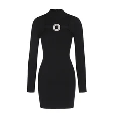Knitwear manufacturer custom black fashion turtleneck long sleeved women knitted sweater dress