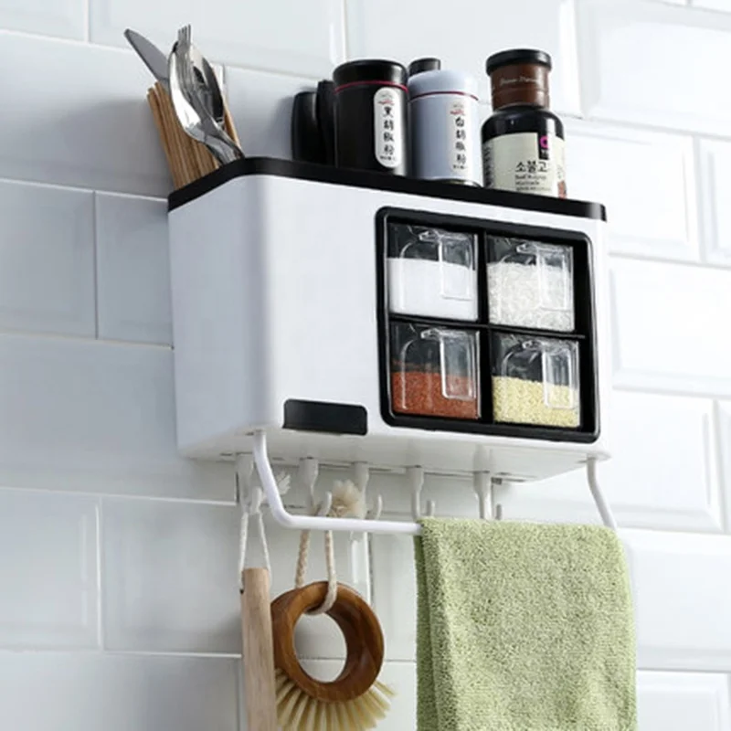 Wall Mount Multifunctional Kitchen Seasoning Box Spice Box Wholesale Spice Containers Plastic Spice Rack