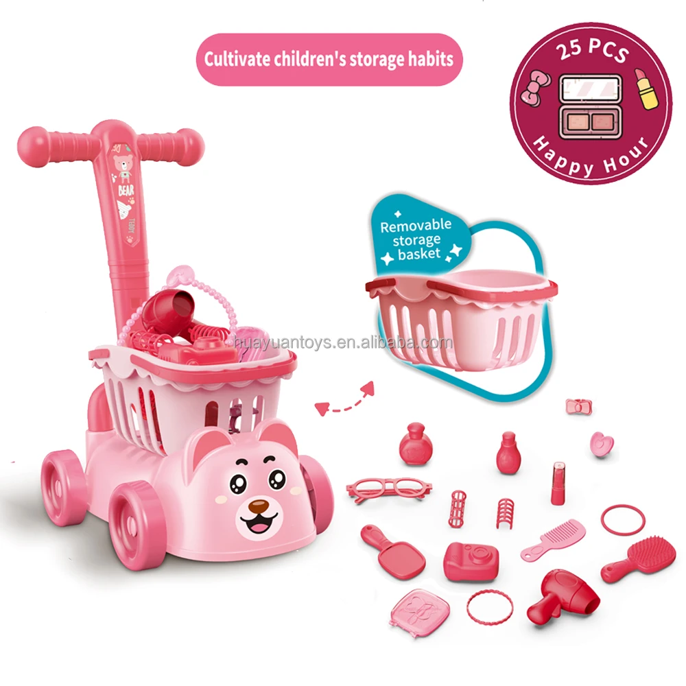 Children Play House Different Pretend Play Series Colorful Funny Bear Shape Supermarket Shopping Cart Toy For Kids