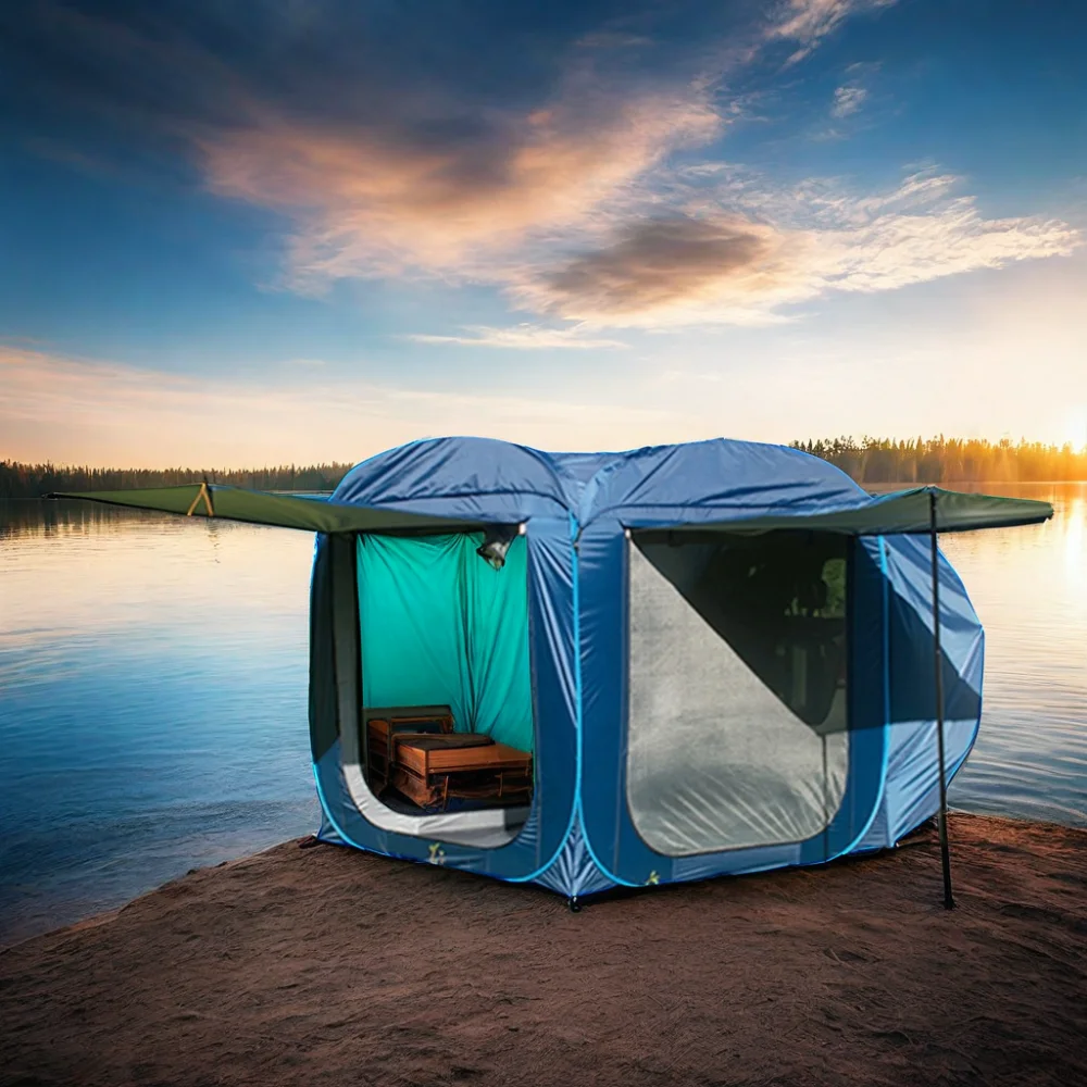 4-6 Person SUV Tent Waterproof Rain Fly Car Tent Twin Awnings Spacious Outdoor Camping Travel Activities Double Layers Automatic