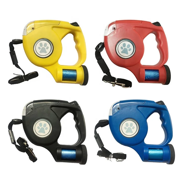 Automatic Retractable Leash 4.5M LED Flashlight Pet Dog Leash Lead with Garbage Bag