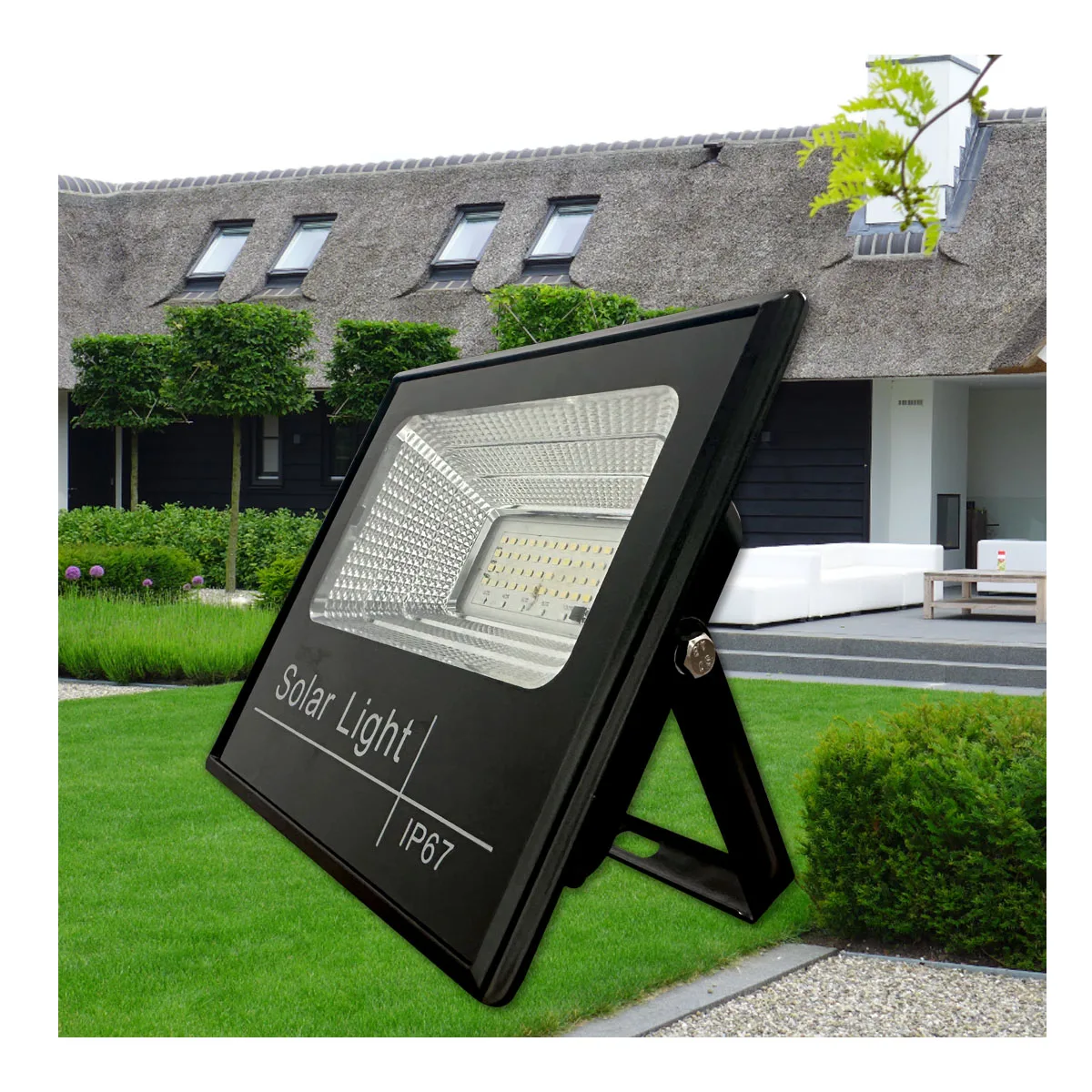 100W 200W Black Residential Mono-Crystalline Silicon Panel Solar Flood Light Insect-Repellent Design