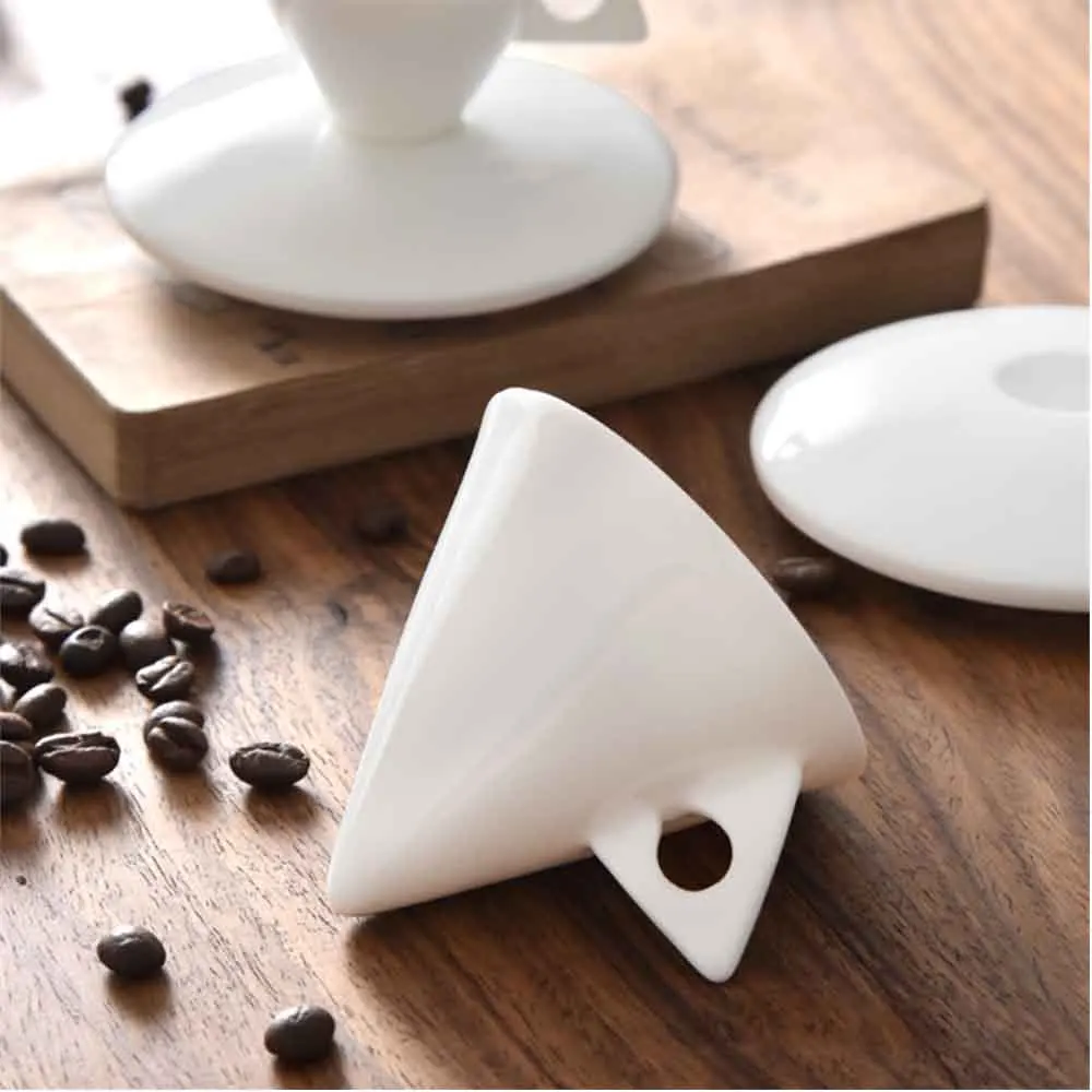 Light Luxury Bone China Cone Type ESPRESSO SHOT Cup Ceramic Pyramid Small Black Coffee Mug And Saucer Sets Demitasse Teacup