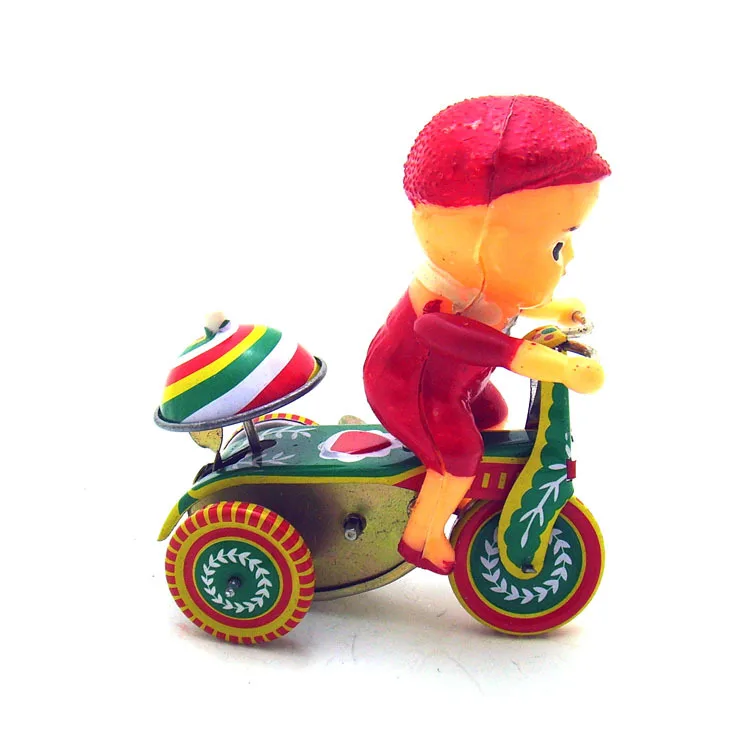Children Riding Bike Wind Up Tin Toy Gift Room Decoration Baby