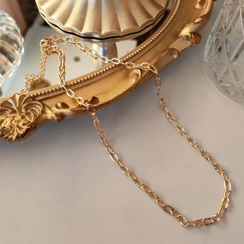 Simple Titanium Steel Adjustable Fine Chain Fashion Gold Plated Titanium Steel Irregular Oval Chain Necklace Bracelet For Women