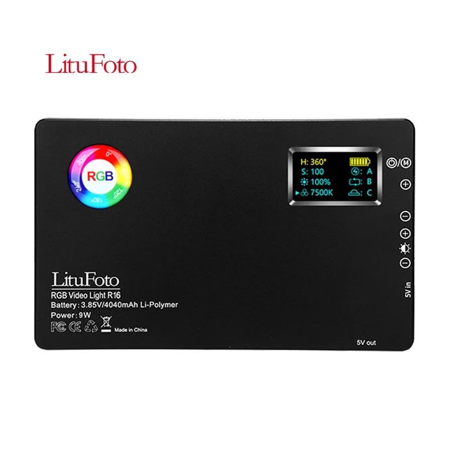 LituFoto Portable Dimmable Rechargeable 4040mAh RGB Power Bank Camera Video Light Photography Film Movie Selfie Phone LED Light