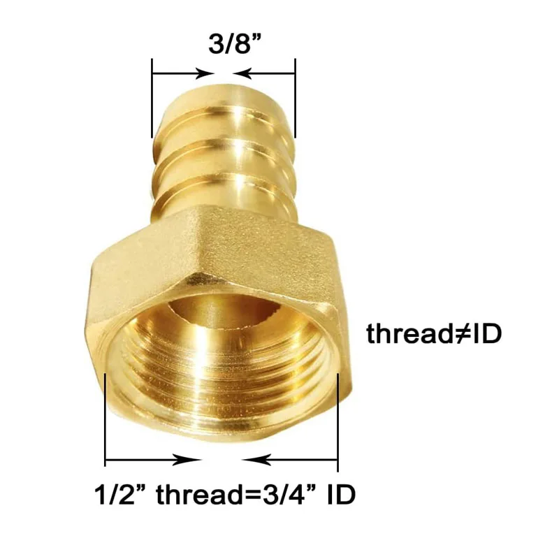 1/4 Hose Barb Tail 3/8 Female Thread Brass Hose Barb Nipple Straight Brass Connector Fitting