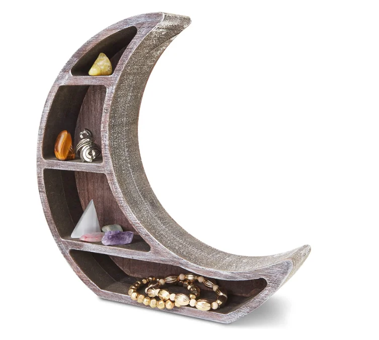 
Wall Mounted Hanging Desktop Wooden Moon Shape Display Shelf 
