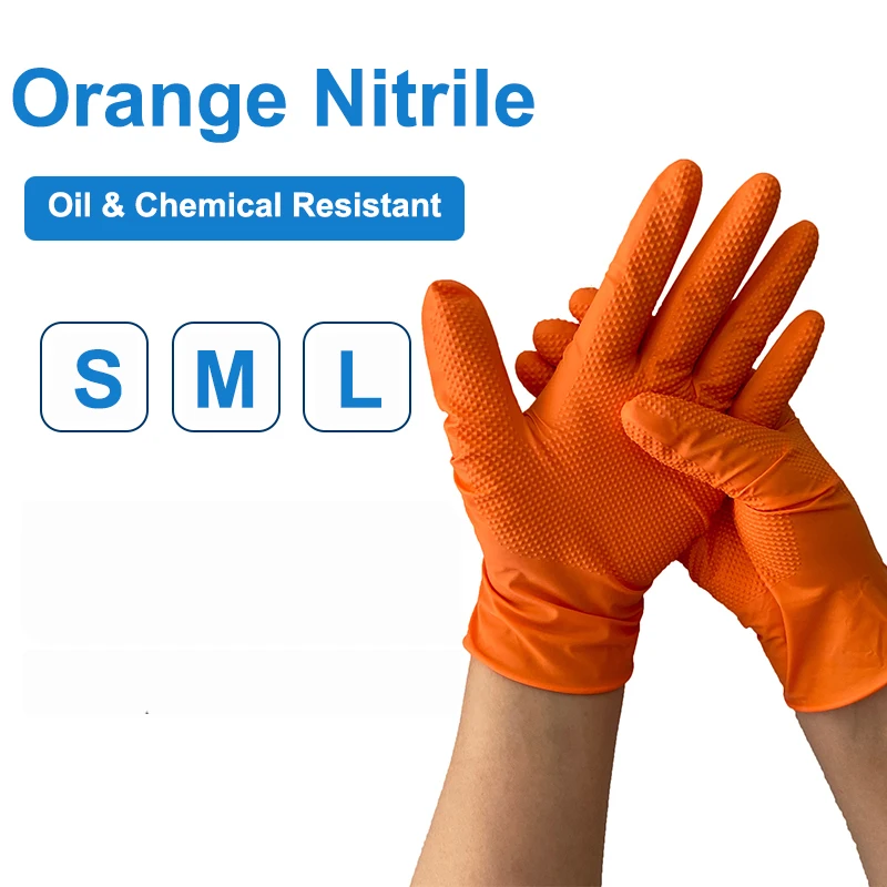 Automobile industrial S-XL garage duty car repair use 5mil Black Orange mechanical pure nitrile gloves with diamond texture