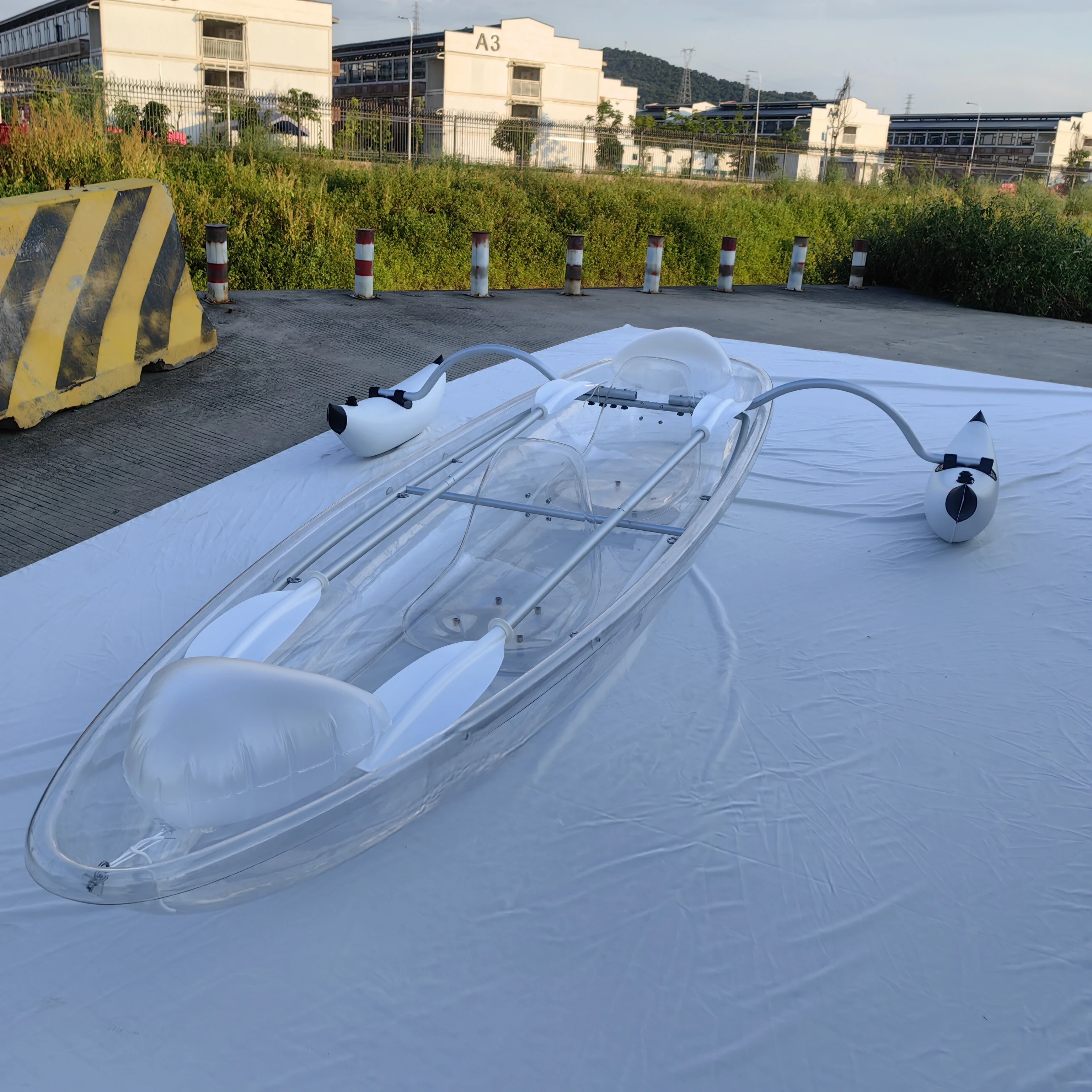OHO OEM Transparent Polycarbonate Kayak 2 Person Clear Bottom Boat Crystal Canoe with Paddle for Sale