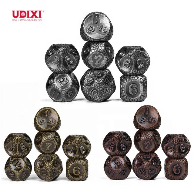 Udixi Polyhedral dnd dungeons and dragons d&d rpg dice custom logo set metal Stone Barrel Plating Dice