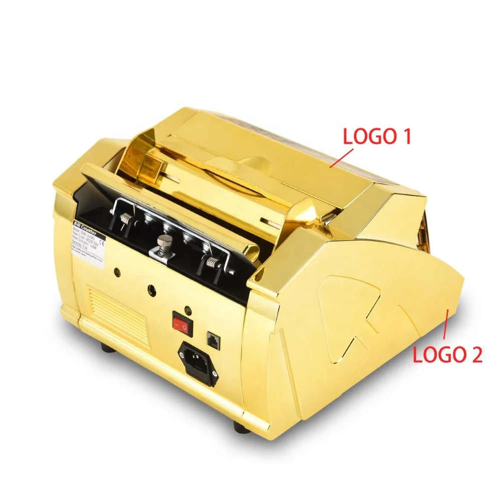 0288G Gold Plated LCD Display Multi-currencies Cash Banknote Bill Counter Customizable Logo USD/EUR/CAD/TRY/Etc. Money Detector