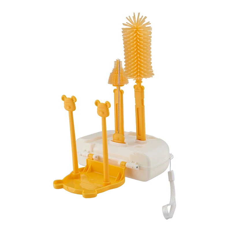 Hot Selling Food Grade Silicone Soft Bristle Baby Bottle Silicone Brush And Drain Rack
