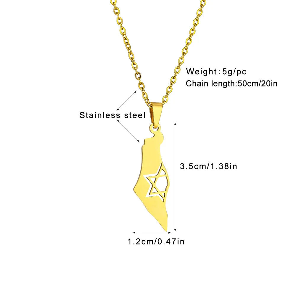 Manufacturer Stainless Steel Israel Charm Chain Necklace 18K Gold Plated Israel National Flag Map Pendant Necklace